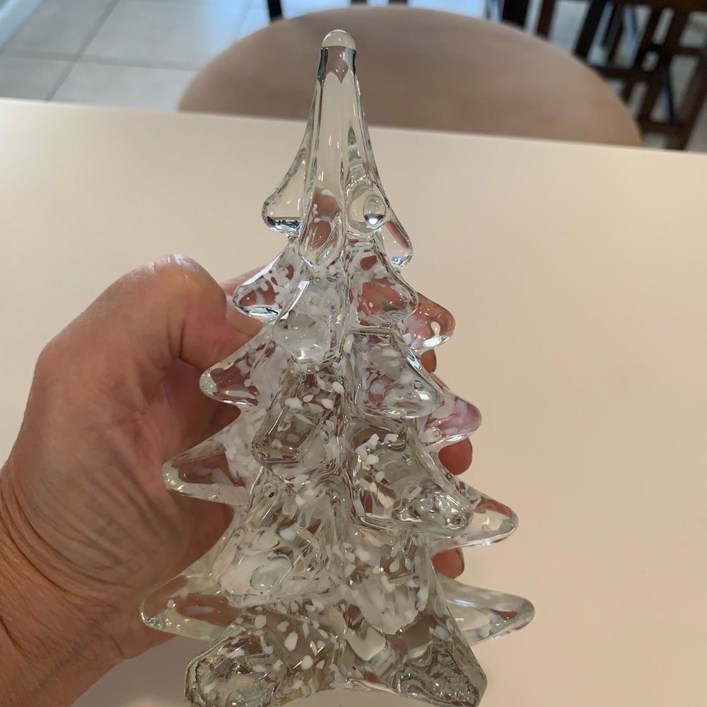Schmid Clear White Art Glass Christmas Pine Tree Figurine 1986 Vintage Holidays